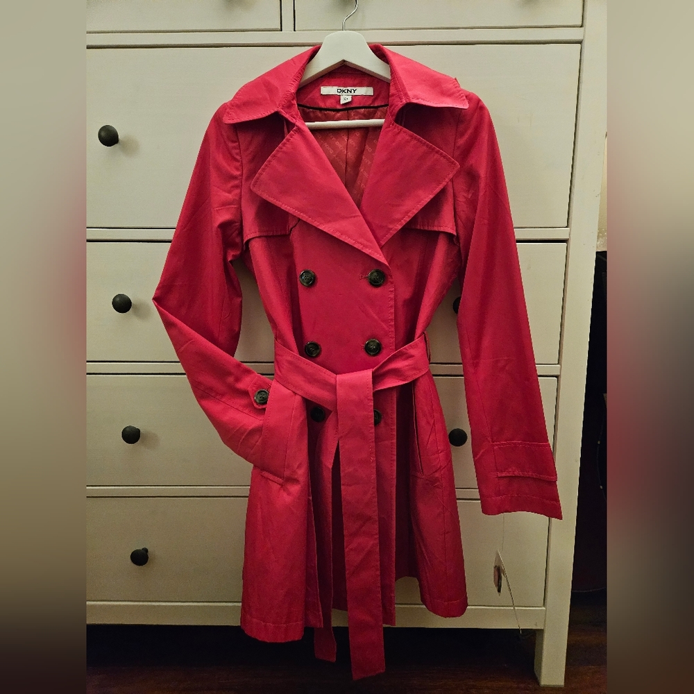 DKNY Classic Pink Trench With Hood